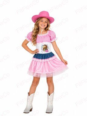 Forum Novelties Pink Cowgirl Costume Girls 8-10 NWT Hat Top Skirt Western